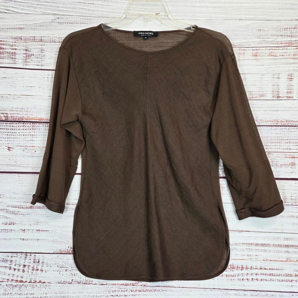 Anna Rachele Italy Lagenlook Linen Top US (6) Sheer Mesh Back Earthy Neutrol